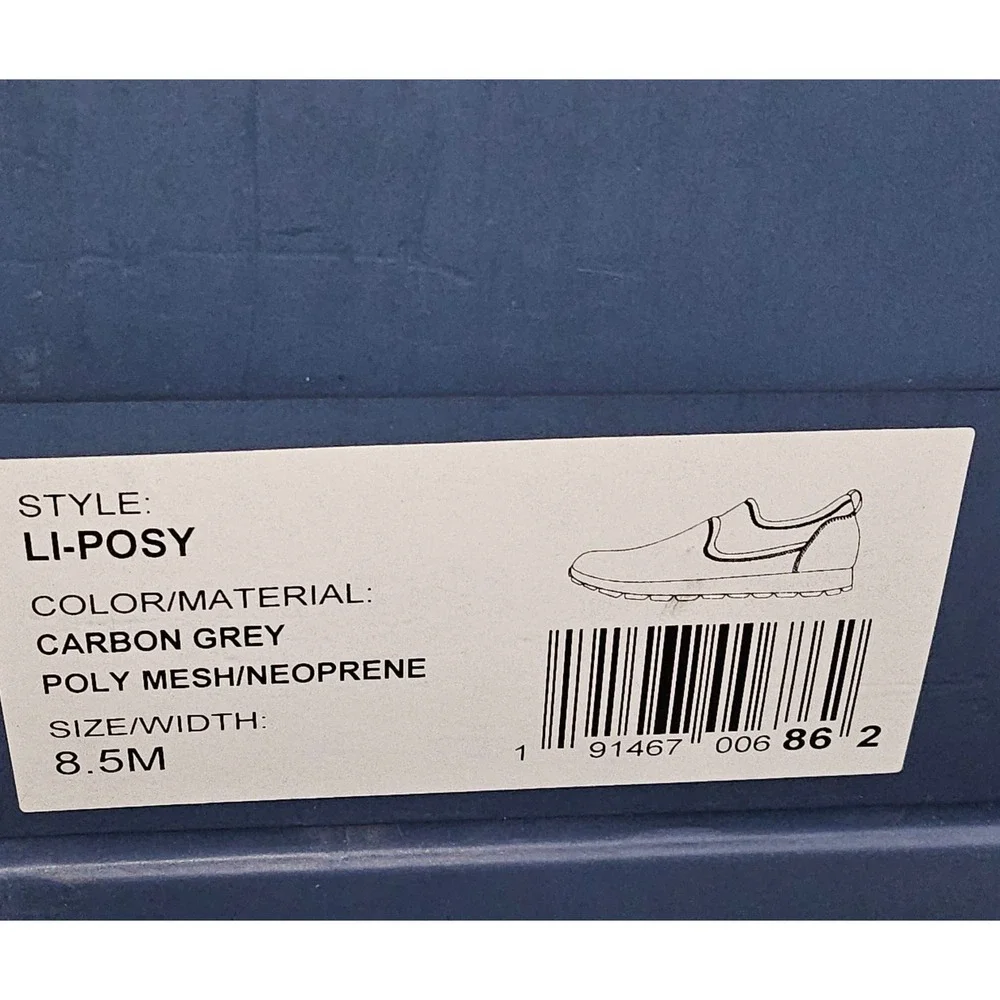 Lori Goldstein LOGO LI-POSY Carbon Grey Mesh Neoprene Slip On Sneakers Women 8.5